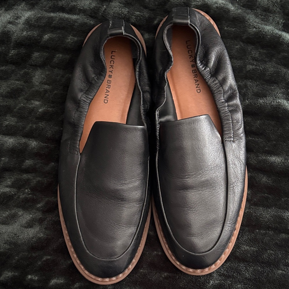 Lucky Brand Women’s Black Leather Slip-Ons 6.5